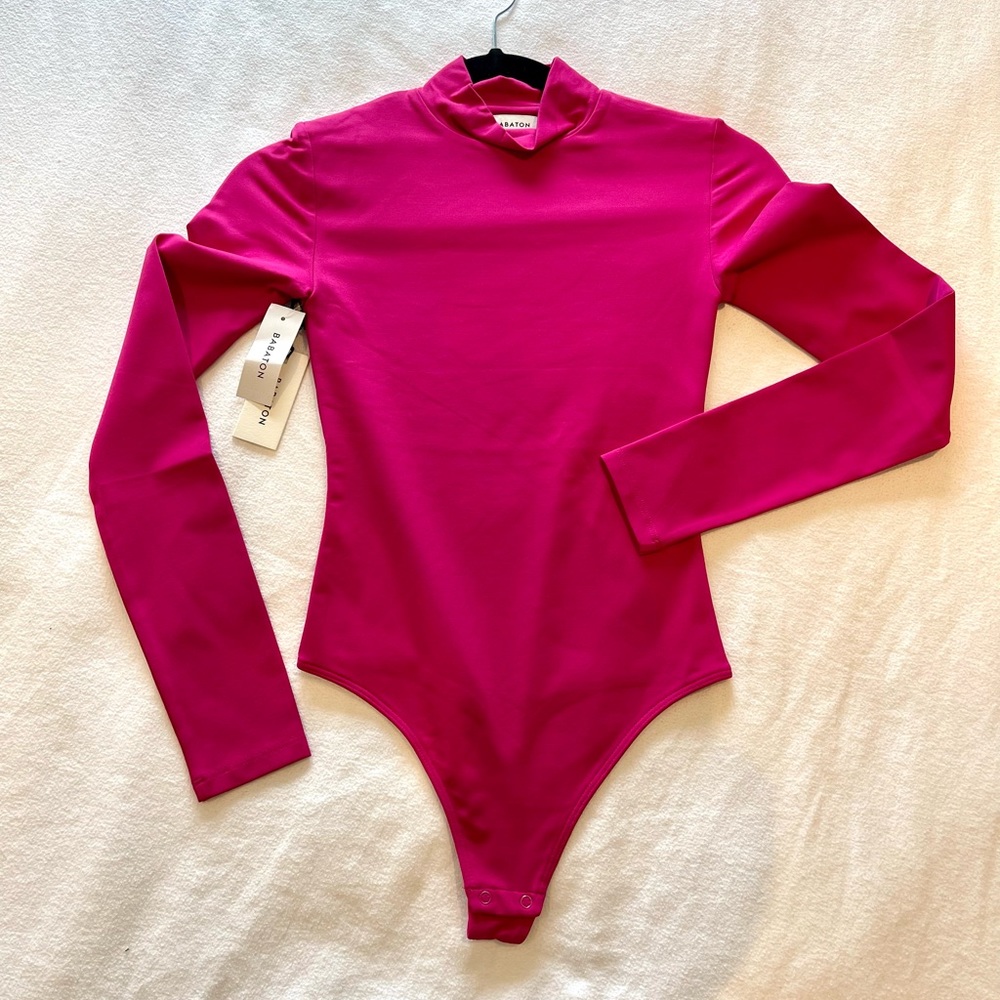Babaton hot pink mockneck bodysuit